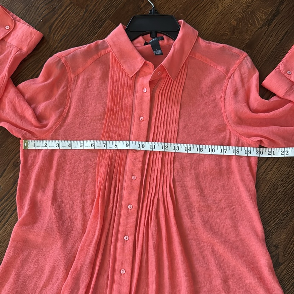 ALFANI -Sz L- Women's Coral Button-Up Blouse 3/4 Sleeves w/Sewn Front Stitching - Picture 5 of 11